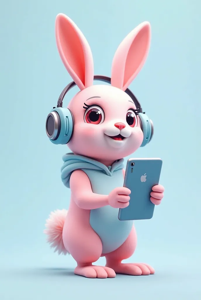 a friendly rabbit that symbolizes technology and modernity. It has a light pink body,  with blue details , representing freshness and agility. The eyes can be large and expressive,  conveying sympathy .
Higi can wear headphones and hold a tablet or smartph...