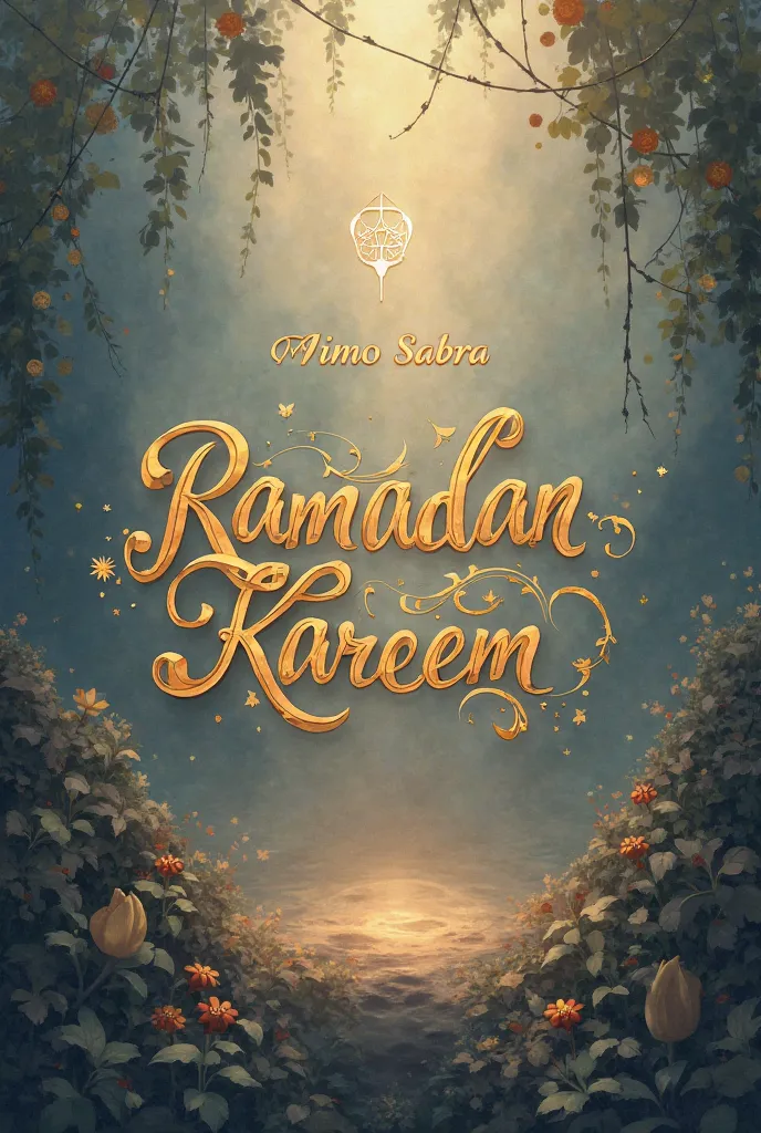 I want a picture with earth tones and a little blue and includes the words “Ramadan Kareem” in a beautiful and comfortable font and the name “Mimo Sabra” in a clear and large font