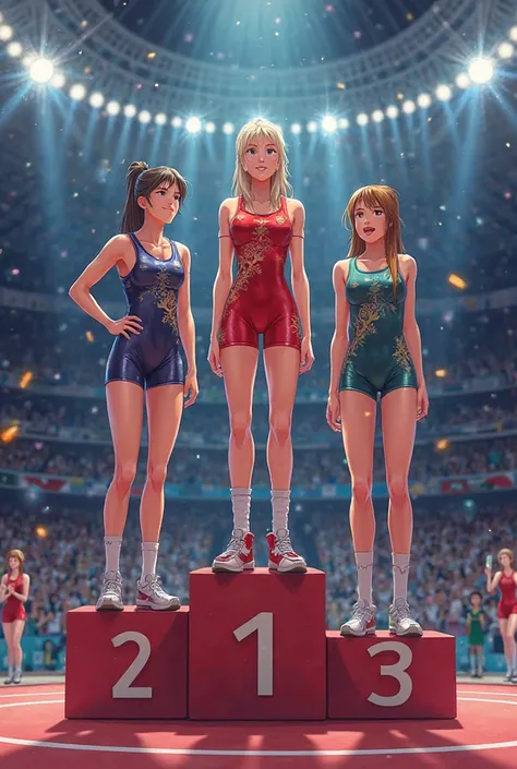 You can create an image of the award podium for women's freestyle wrestling winners 