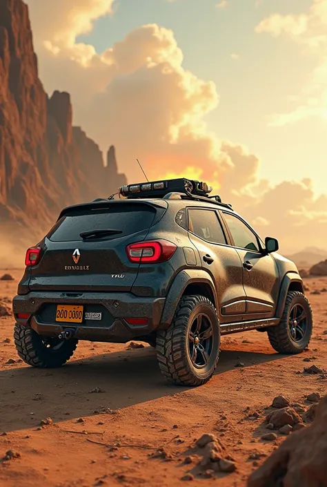 Renault Kwid black vehicle in a setting from the movie Mad Max 