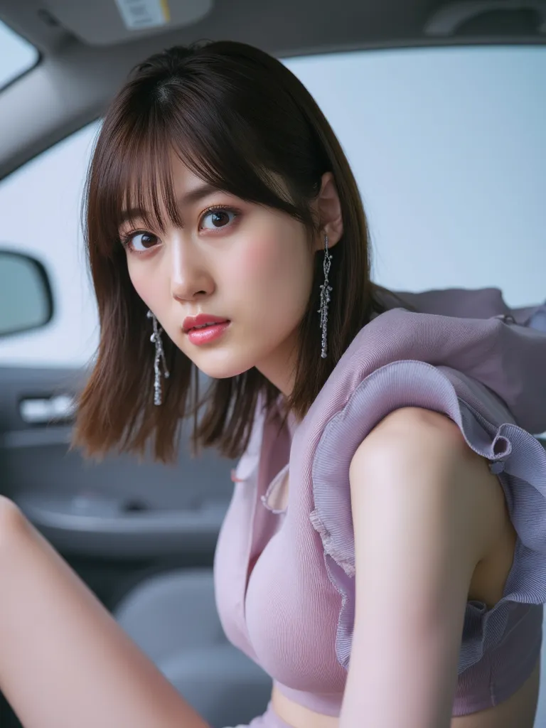 ((Top quality 8K masterpiece:1.2, photorealistic:1.6)), Ultra Detailed Professional Photo Shoot ,  Extremely Detailed Nogizaka Girl, beautiful woman under hoodie, Clothes that make you see your chest,  white panties , Reflective eyes, 魅惑的な顔, sitting in the...