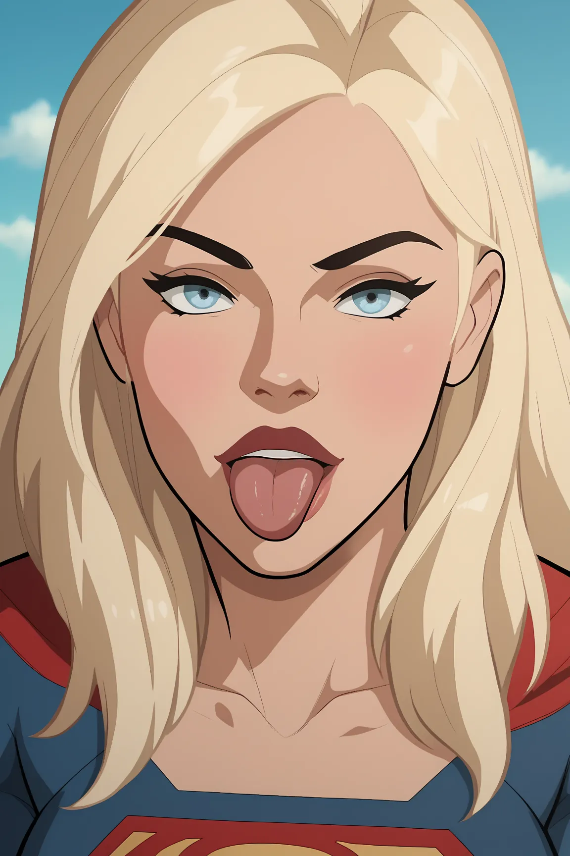 Supergirl showing tongue sensual look big boobs 