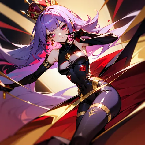 (((delicate eyes, crimson eyes, red eyeliner, long eye lashes)))、smile、Anime girl, goddess, purple skin. Long white hair, straight sharp hair. Black horns on top her head. Sharp, messy fringe. Black kimono over black bodysuit, showing shoulders and collarb...