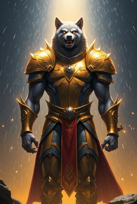 Loup garous masculin en armure de paladin  (dans une pluie de lumière )