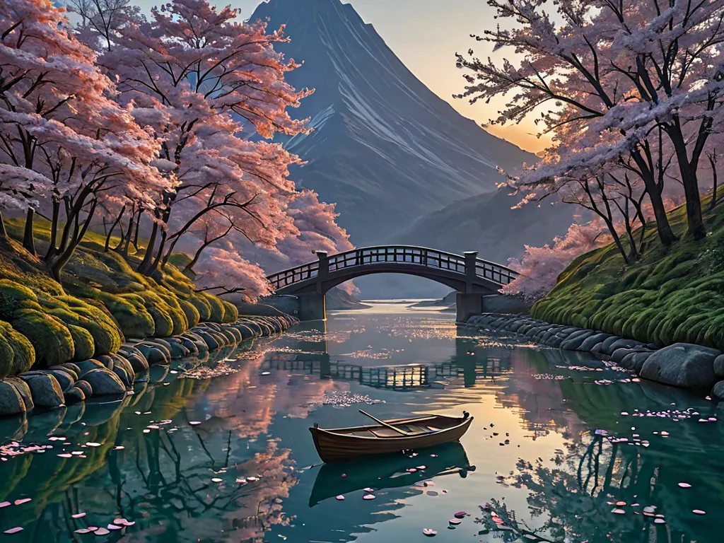 "Create an ultra-high-resolution, hyper-detailed landscape (8400 x 6000px) depicting Sakura Season in Japan. The scene centers on Mount Fuji (or Kyoto’s Philosopher’s Path) surrounded by a dense grove of cherry blossom trees in full, vibrant bloom. Soft pi...