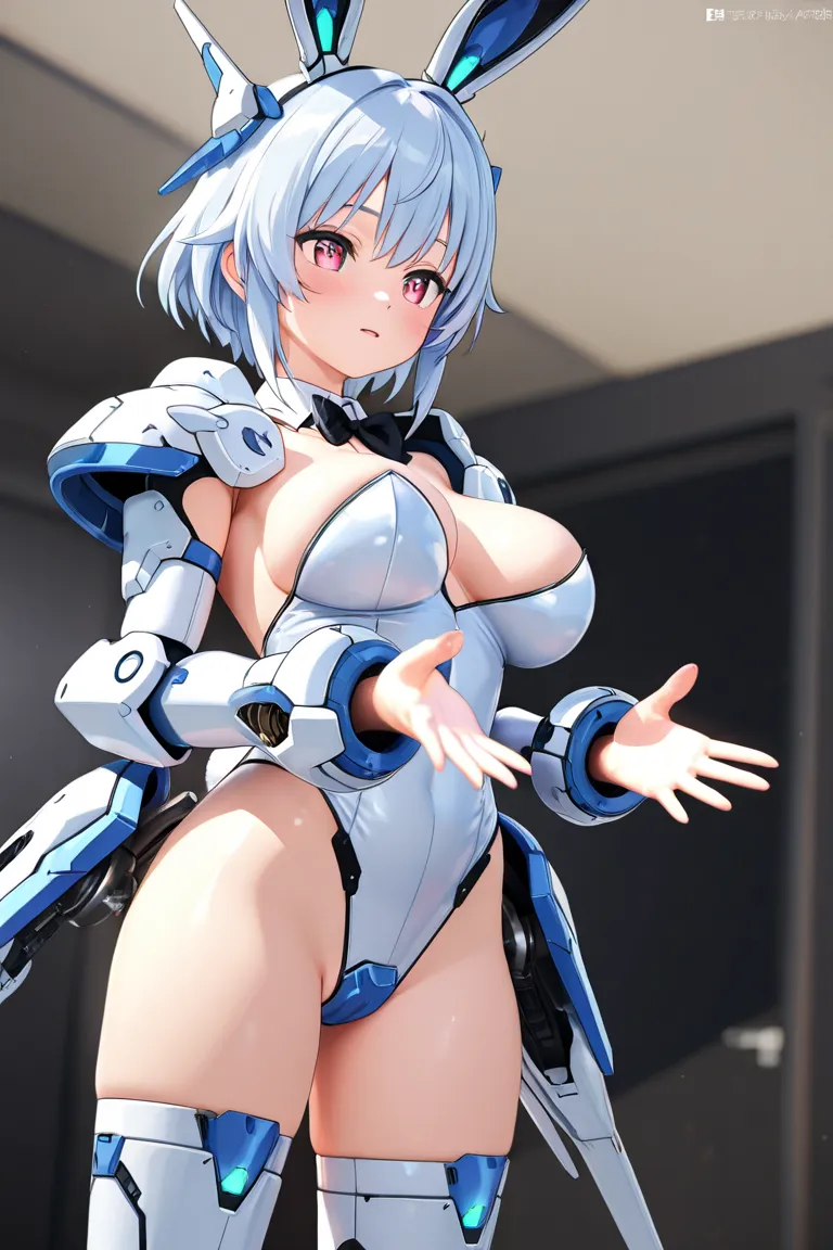 anime style, 1girl, younger female, mecha musume, armored leotard, bunnysuit, perfect hands, 3d, nsfw, high resolution, high quality, hd, round breasts, small breasts, round breasts, medium breasts, round breasts, large breasts, round breasts, huge breasts