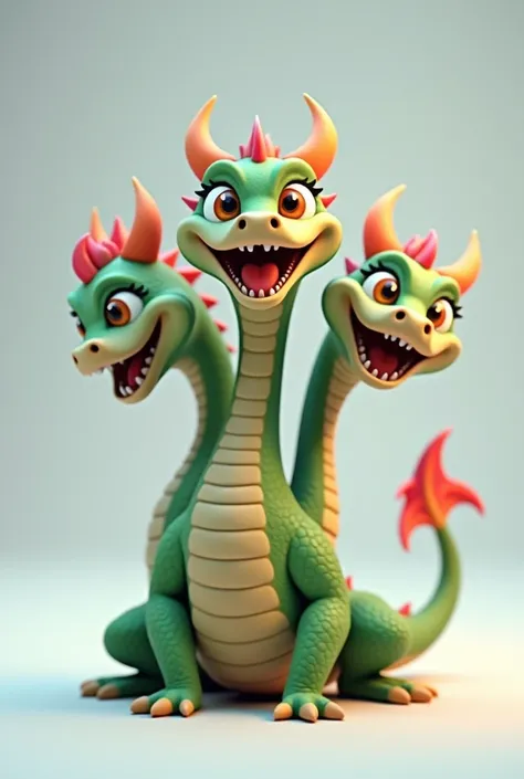 Generate me of the 3-headed hydra in 3D and it's for a more animated cartoonish logo