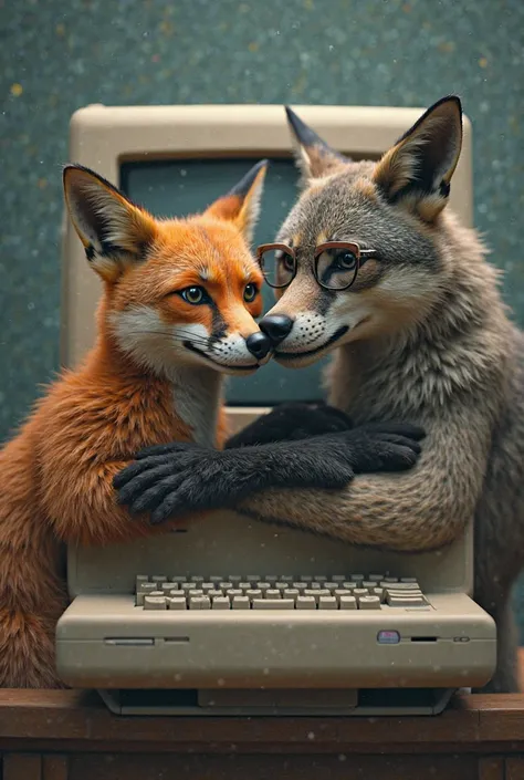 Steve jobs and bill gates as furries kissing on the Macintosh