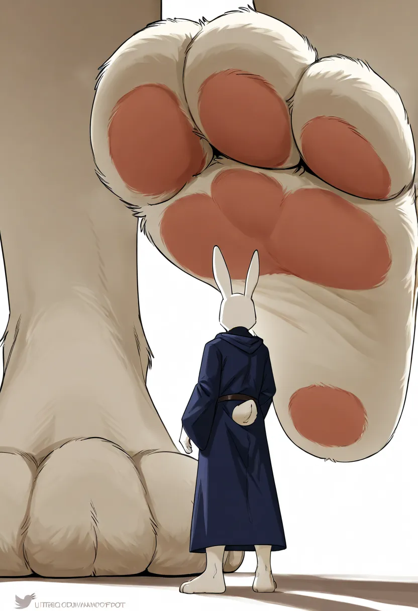  (closeup rabbit foot: 1.2), (ultra closeup of a rabbit mans foot only: 1.3), (furry rabbit boy: 1.1), robes, simple background, (ultra closeup of rabbit feet: 1.2), (foreshortening: 1.2), (closeup rabbit foot: 1.2), standing, (macro size: 1.2), (foot yaoi...