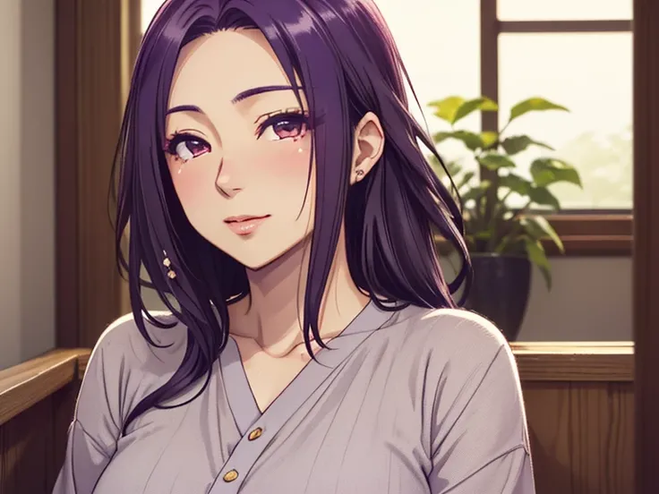 This is Seira-sodeshiro. Visually matured. ((More than 35-years-old)). ((Strong emphasis on age)). Motivational artistry. She has long hair. Eyes slightly open. Kind attitude. Lone gentle woman. Comforts you. South american ethnicity.
