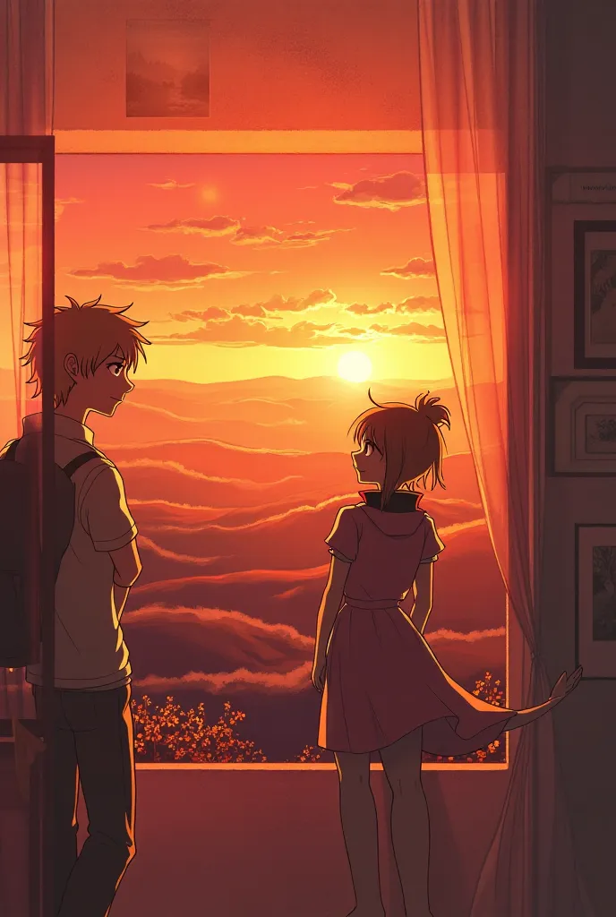 Have the boy hug the girl while they watch the sunset 