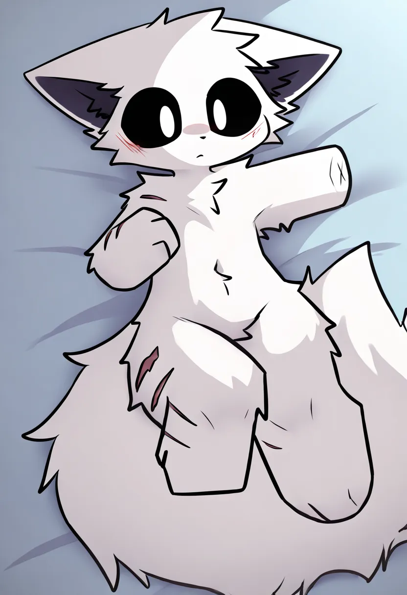 Score_9, Score_8, Score_7, Score_6_Up, Score_5_Up, Source_ Fluffy, Kemono Style, Alone, (Eyes Half-asleep), White Fur, (Detail Image) (Alone, Single Focus) All White, Human, Male 18 Years Old, White Fur, Black Eye Circle, In Blue Eyes, Thin, Upper Arm, Thi...