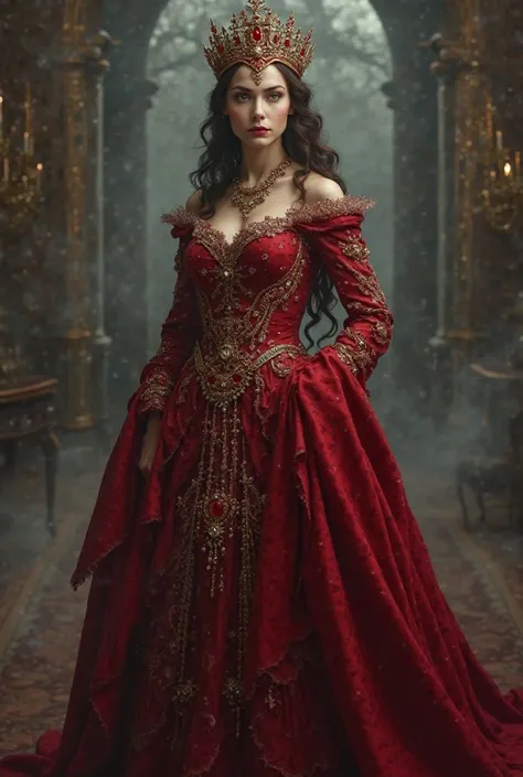 Victorian-era red dress with scarlet witch crown 