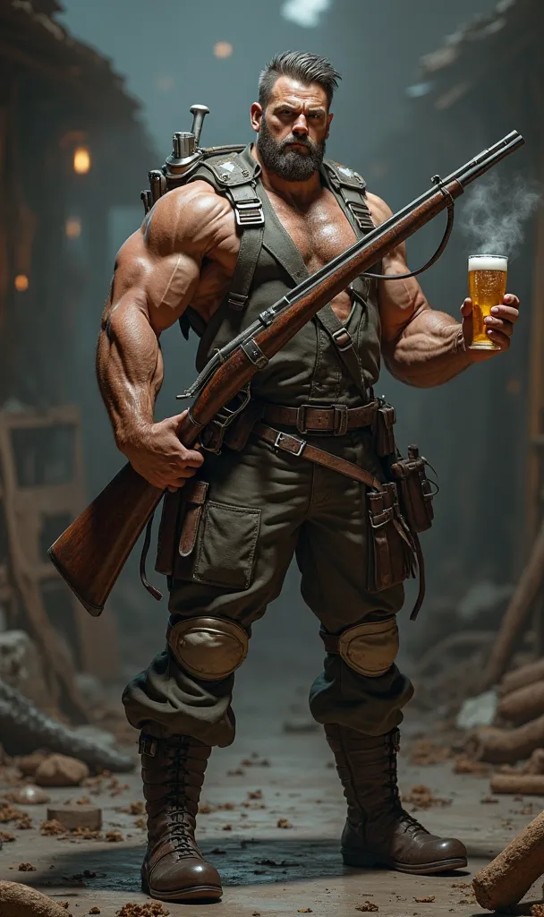 armed musculoskeletal muscle々Tabby's。I'm drinking beer and adding tobacco in one hand。