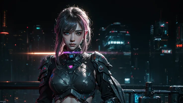  masterpiece,is of the best quality,high resolution, 8,000,(Portrait Photos:1.5),(R Original photo), real photo ,Digital photography,(Combining cyberpunk and fantasy style ),(Female Soldiers), 20 year old girl, random hairstyle, through bangs ,(Pink Eye, A...