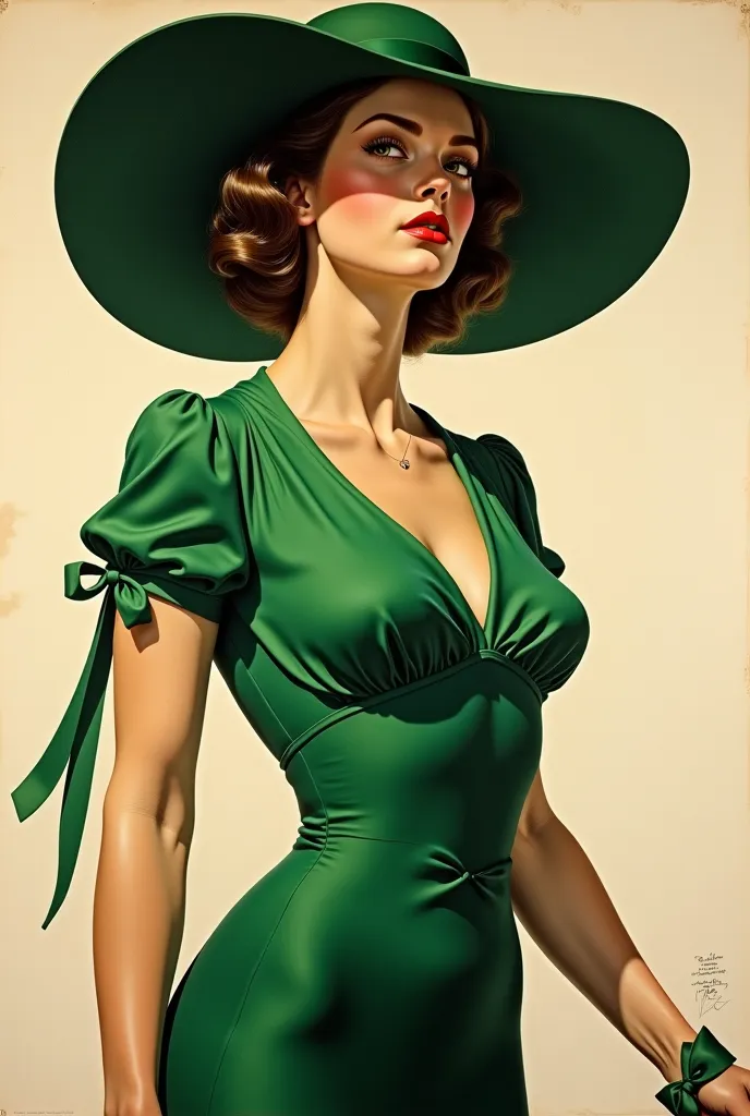 un gros plan sur une femme portant un chapeau vert et une robe verte, j. c. Leyendecker 8 k, j c Leyendecker 8 k, j.c. Leyendecker wlop, j.c Leyendecker, j. c Leyendecker, joseph Leyendecker, jc Leyendecker, j c Leyendecker, Leyendecker