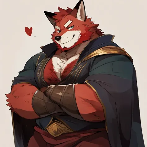 fox, furry, red fur, handsome, very muscular, very big, extremely hot and sexy, beard, hair, chest hair, charming eyes, solo, male, happy expression, daddy, full body, big body, black medieval clothes, middle aged, by hyaku, by darkgem, by glitter trap boy