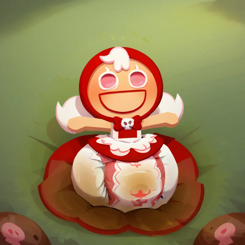 score_9_up, score_8_up, BREAK, CherryCookieRun, 1girl, solo, white hair, pink eyes, red hood, sleeveless dress, red dress, chibi, upper body, forest, smile, big hips, big diaper, messy diaper, enormous saggy bulging diaper, diaper keeps getting bigger and ...