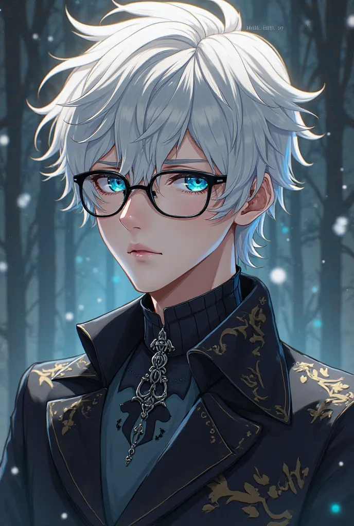 anime male 16 17 wearing white hair glasses