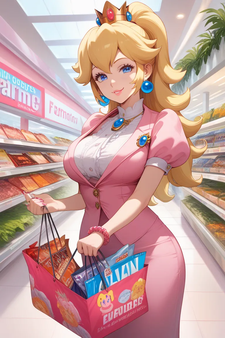 
(Princess Peach)Smile, smug, Large breasts, shopping