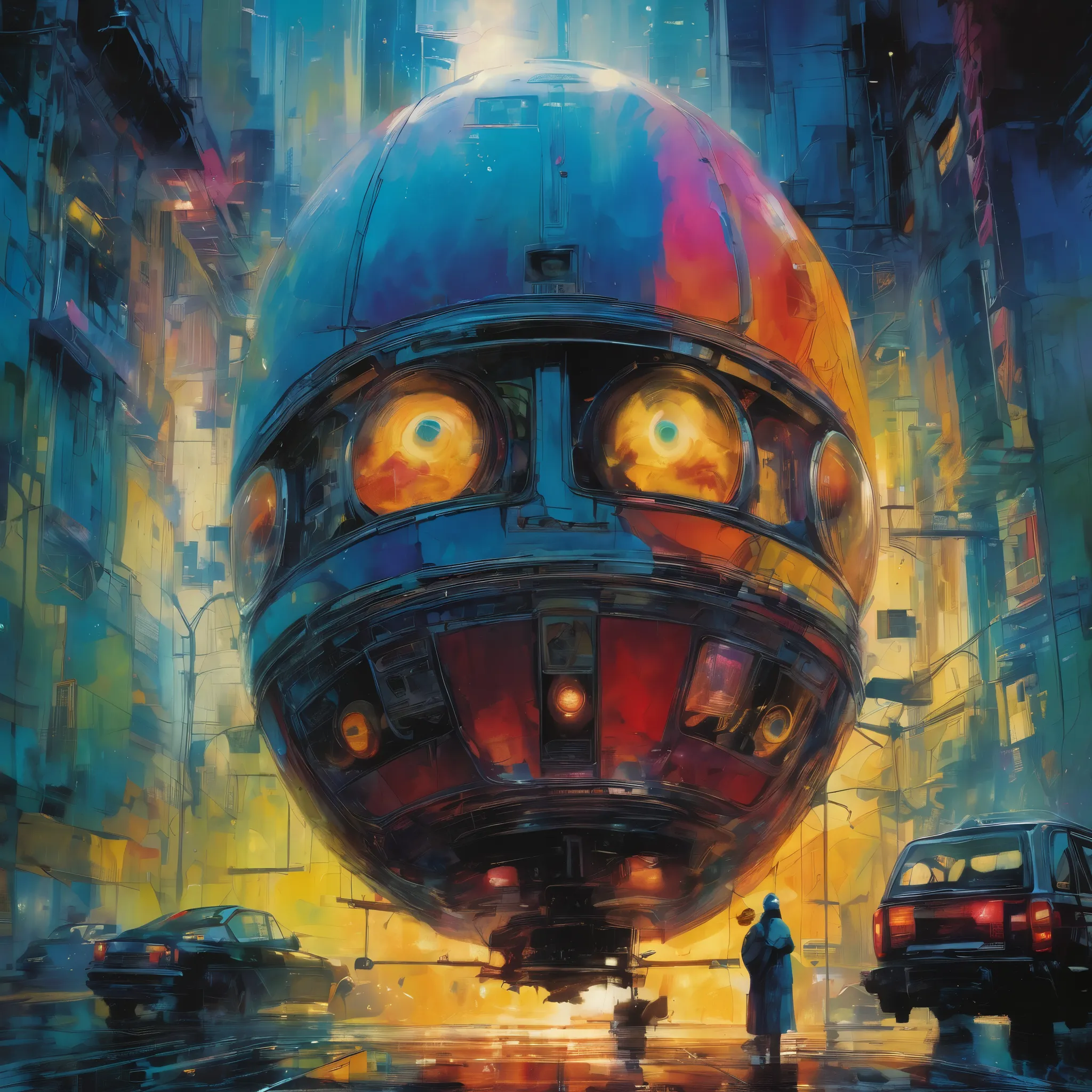 Highest quality、a highly detailed and intricate oil depicting an imaginative and surreal interpretation of the world, Get inspired by Bill Sienkiewicz's unique artistic style, Vivid and striking colors, Beautifully rendered textures and patterns, A sense o...