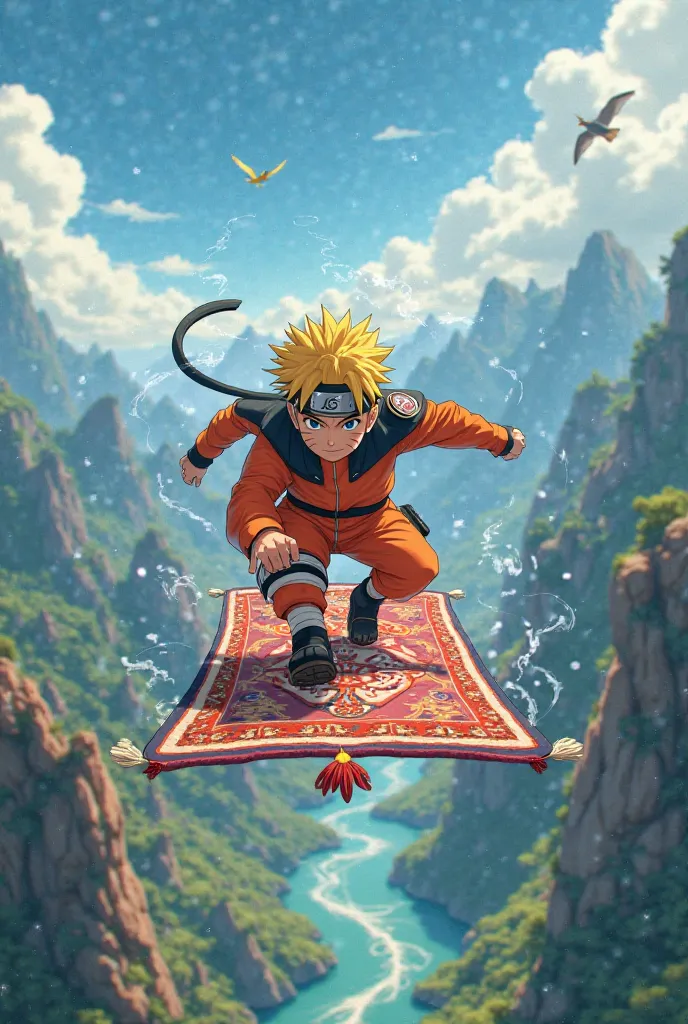 Naruto walking on the flying carpet