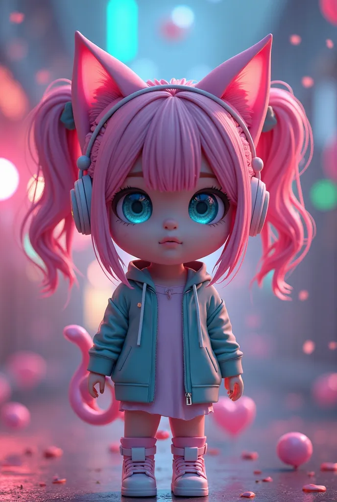 There is a 3D image of a girl wearing a cat costume, The mouth is like a cat,ray tracing image inspired by Yukie Okui, Tumbler,    Magical Reality   , vr chat, Screenshots of Roblox, Roblox Avatar   , I have a 3D image of a girl with cybernetic cat ears,  ...