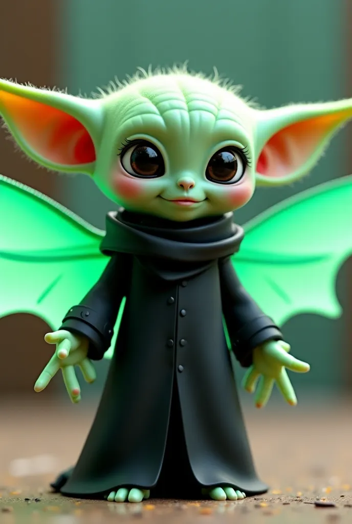 Grogu black outfit with wings green 3d cartoon 