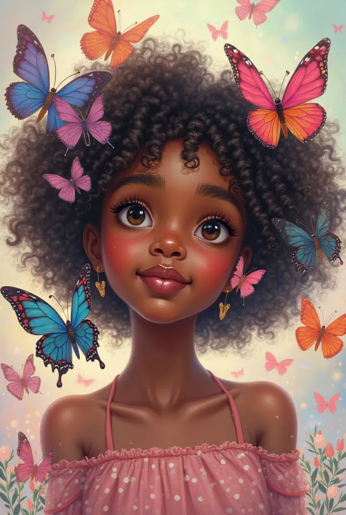  Cute black girl with butterflies