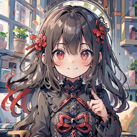 masterpiece, best quality, high quality, detailed, ultra detailed, hyper detailed, insanely detailed, exquisite, beautiful, Full-HD, 16k,  highres, absurdres, loli, gunner, assassin, serious look, rubbing their nose with a finger, gothic atmosphere,  chibi...