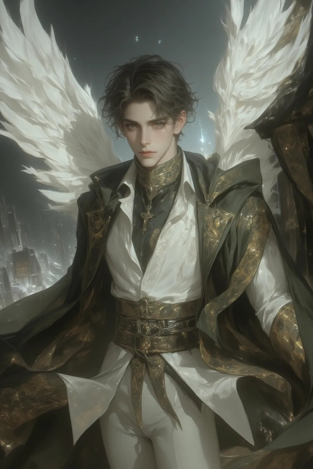 sks handsome guy avatar, 後世界末日的有翼風法師, complex, grace, Highly Detailed, digital painting, artstation, concept art, supple,  Sharp focus , illustration, Krenz Cushart、 Artwork by Artem Demura and Alfonso Mucha, ((The winged wind wizard after the end of the w...