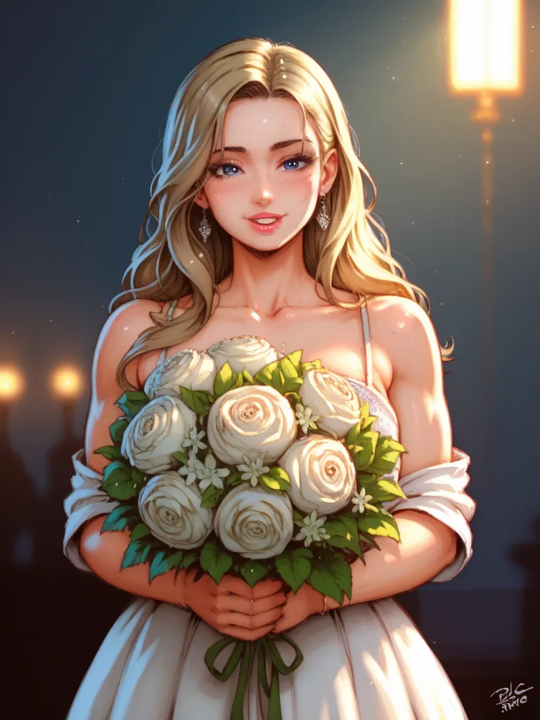 beautiful anime lady, Detailed face, pause and natural expression,  natural background , physical effects, A sexy atmosphere , Coordinating lighting, animation style, A sketch , has a high resolution, HDR, Vivid colors, Bouquet 