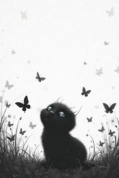 Cute picture, black, with butterflies 