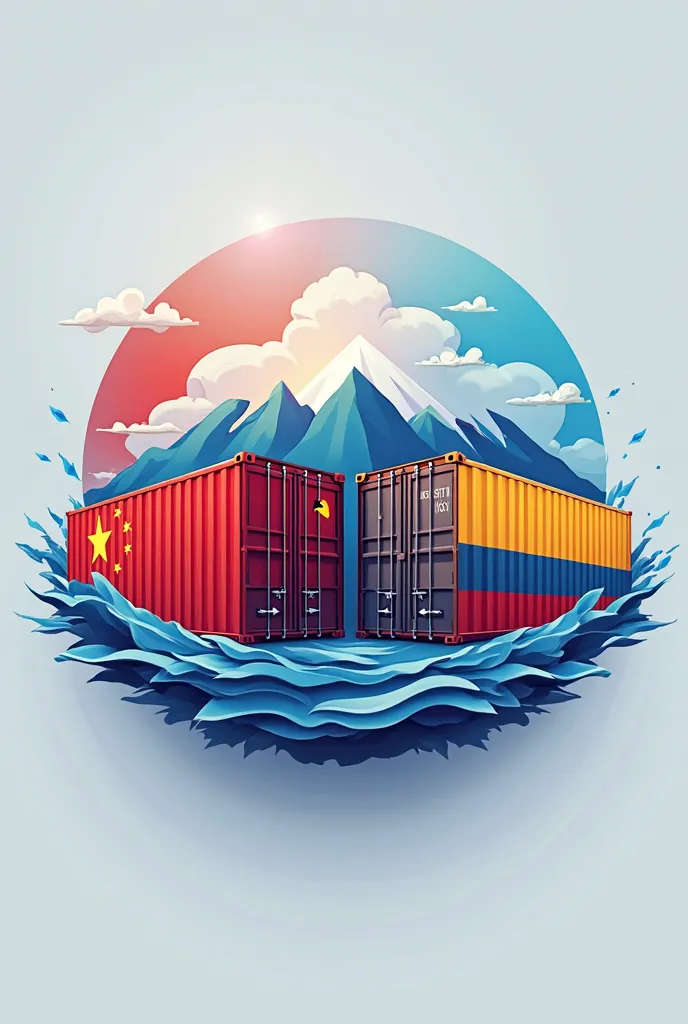 Create a clear and simple logo showing import containers from China to Colombia that bears the name import, undertake and sell. 