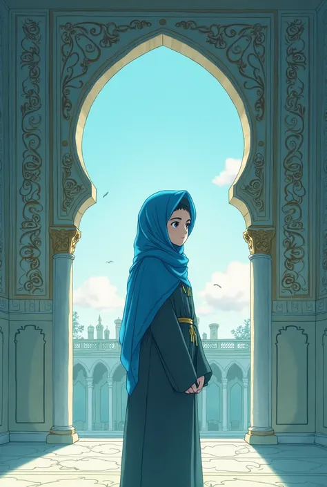 Ryo yamada from bocchi the rock the blue hair gril with hijab on mousqe