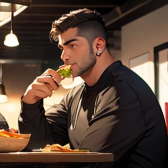 Man eating around food