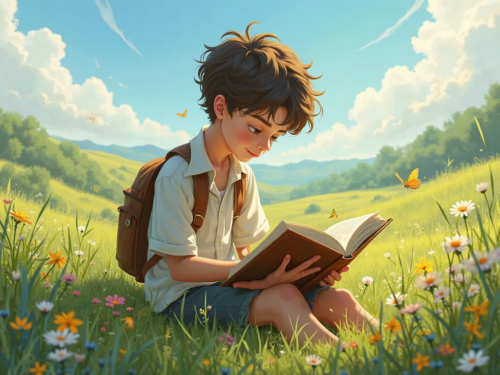 boy studying in the field 