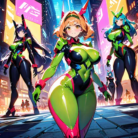 Jumpsuits, Super Sentai Series Mecha, Girls Surrounding , Multiple s, big boobs, curvilinear body