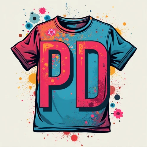 "Create an attractive and modern logo for an Etsy store specialized in selling t-shirts. The design must include capital letters' PD 'prominently. Use bright colors and a creative font that conveys a sense of originality and style. The logo should reflect ...