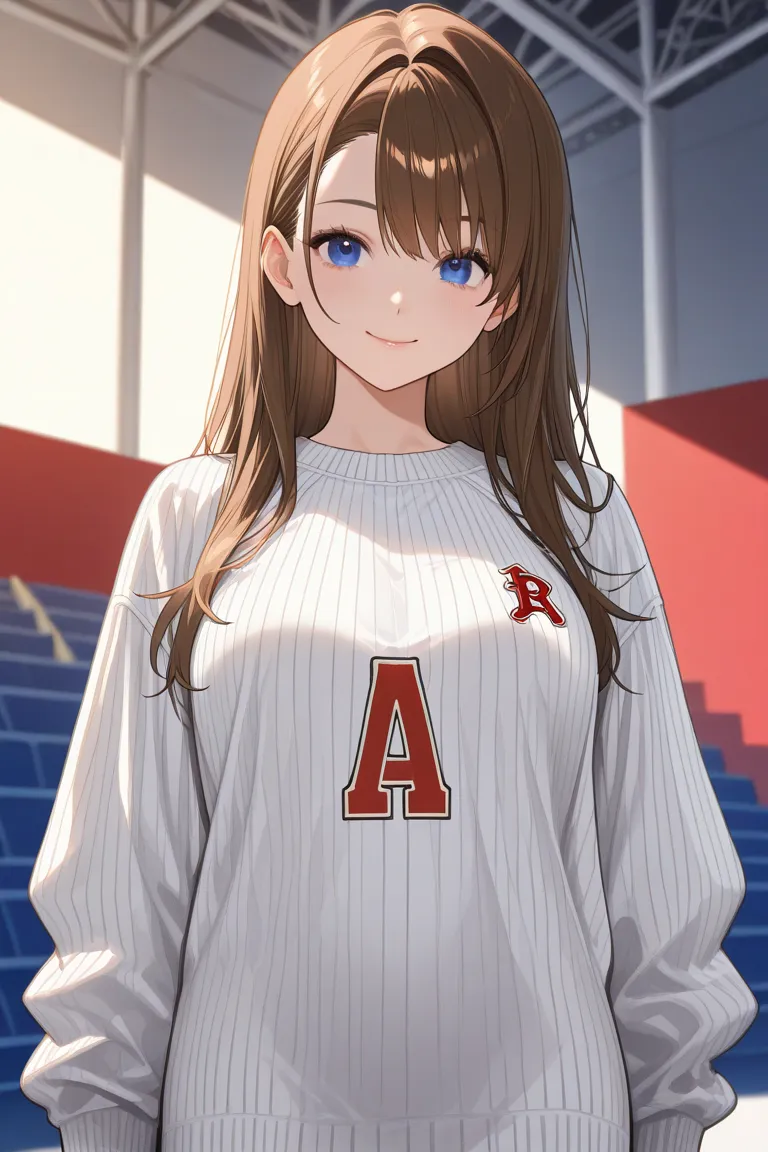 ​masterpiece、1 beautiful anime girl、A detailed eye、Puffy eyes、top-quality, 超A high resolution, (Realisticity: 1.4), cinematlic lighting、japanes、cute girl、 wears baseball varsity and baseball Jersey inside the varsity 、Asian Beauty 、Super beauty、Beautiful s...