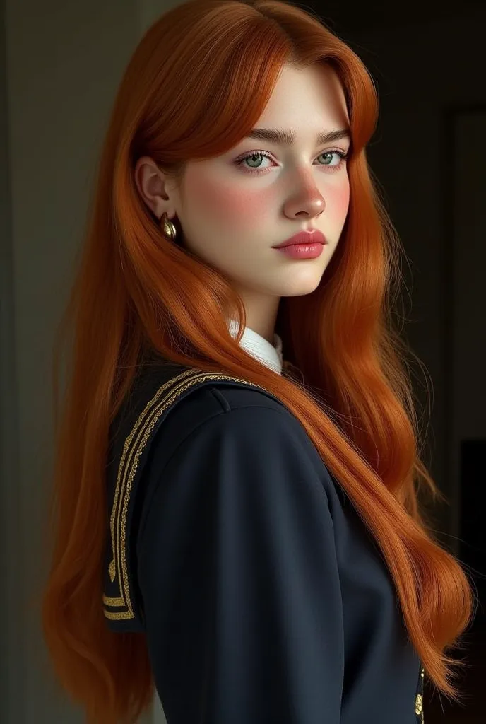 Ultra realistic, photorealistic, cinematic beautiful, sexy little  old Russian schoolgirl, (slim body: 1.9), long red hair,