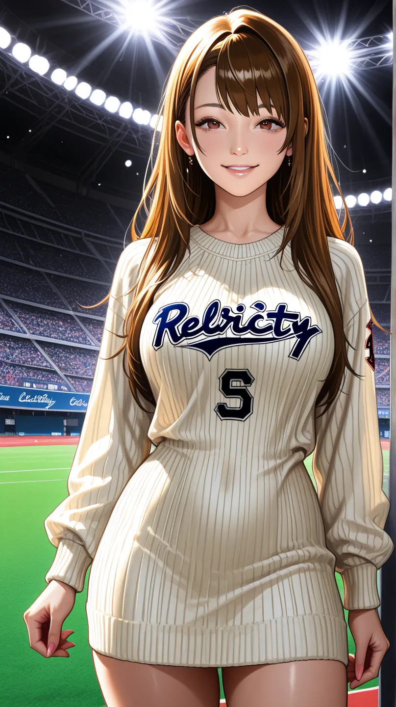 ​masterpiece、1 beautiful anime girl、A detailed eye、Puffy eyes、top-quality, 超A high resolution, (Realisticity: 1.4), cinematlic lighting、japanes、wears baseball varsity and baseball Jersey inside the varsity 、Asian Beauty 、Super beauty、Beautiful skin、A slend...