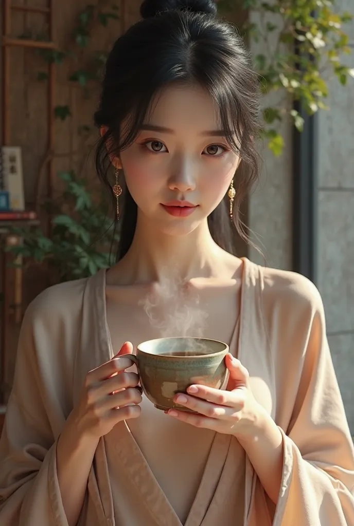 A twenty-year-old Chinese woman holding a M cup