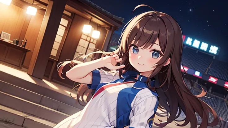 ​masterpiece、1 beautiful anime girl, 21 years old girl、A detailed eye、Puffy eyes、top-quality, 超A high resolution, (Realisticity: 1.4), cinematlic lighting、japanes、cute girl、 wears baseball varsity and baseball Jersey inside the varsity 、Asian Beauty 、Super...