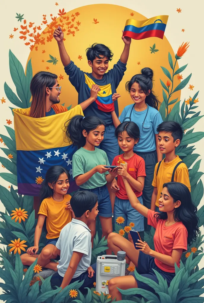 1. *image:* University students with the Venezuelan flag.
2. *image:* Students participating in a patriotic awareness workshop.
3. *image:* University students participating in community activities.
4. *image:* Graphical representation of socialist values:...