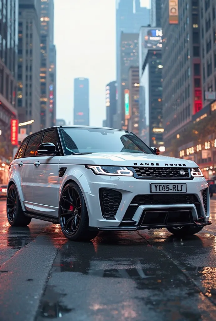 White ranger Rover Sport car with Johnnys Stark written on it 