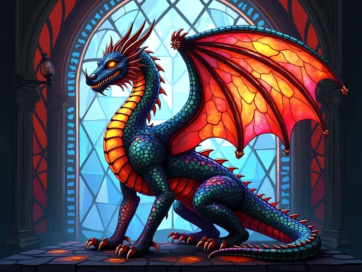 Stained Glass　dragon　colorful