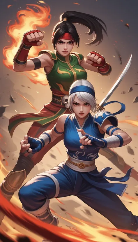 korean idol, Women, kpop, sexy, bella, beautiful, mortal kombat, combat, battle, fight. Correct proportion, no deformations, correct hands, powers, fighter, street figher, king of fighters, dead or alive. Pose de battle, battle pose, guardia alta, PERFECT ...