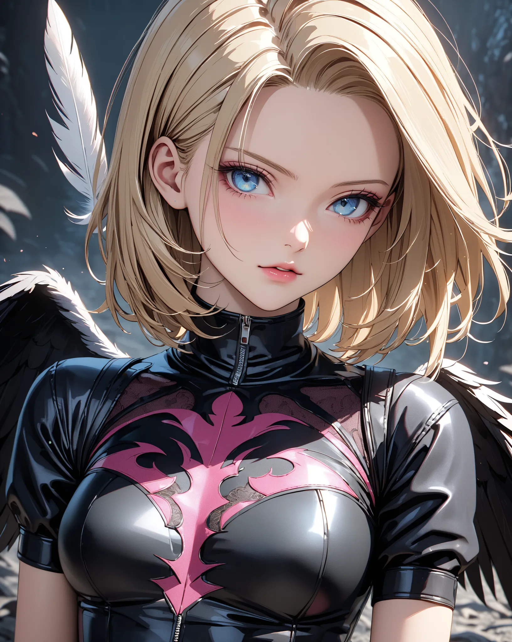 A Floating Feather, Demon World, Fallen Angel, (Android 18), masterpiece, highest quality, UHD, retina, masterpiece, accurate anatomy, super detailed, high quality, best quality, 8k