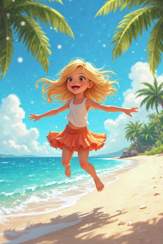 Animated blonde girl on a beautiful beach